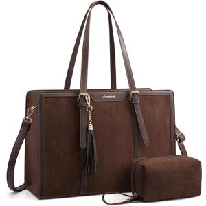 LOVEVOOK Laptop Bag for Women 15.6 inch Lightweight PU Laptop Tote Bag, Large Capacity Computer bag with Clutch Purse for Business, Work, Office, Travel, School,Casual (Nutmeg & Dark Tan)