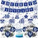 Blue 40th Birthday Decorations for Men Women Blue Silver 40th Birthday Banner Hanging Swirls Navy Blue 40th Birthday Balloons Happy 40th Birthday Cake Topper for Men Women 40th Birthday Party Supplies