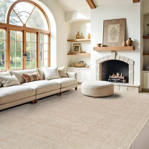 RUUGME 9x12 Washable Area Rugs - Large Boho Rugs for Living Room Stain Resistant Carpet Vintage Tribal Rugs for Bedroom Kitchen with Non Slip Backing Decor Floor Decoration Mat 9x12 Beige Yellow