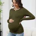 LOMON Maternity Shirts Long Sleeve Thermal Tops Side Ruched Casual Tshirt Crewneck Fleece Base Layer for Pregnant Women (L)