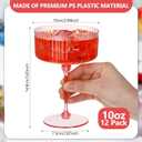 Jingmore 12 Pcs Ribbed Martini Glasses 10 oz Disposable Plastic Vintage Ribbed Coupe Glasses Unbreakable Dessert Parfait Glassware for Wedding Birthday Party Supplies (Pink)