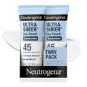 Neutrogena Ultra Sheer DryTouch Sunscreen For Face & Body, SPF 45 Broad Spectrum UVA/UVB Protection, Lightweight Water Resistant & NonGreasy, Travel Size Sunscreen, 3 fl. oz 2 pack