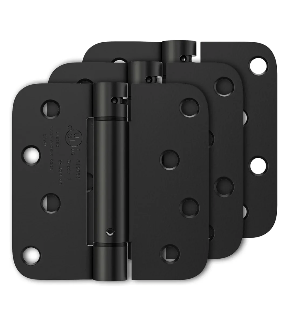 3 Pack Self Closing Door Hinges 4 Inch, Matte Black Spring Loaded Hinges with 5/8'' Radius Corners, Adjustable Tension for Garage, Front Door, for Left and Right Hand Door, UL Listed