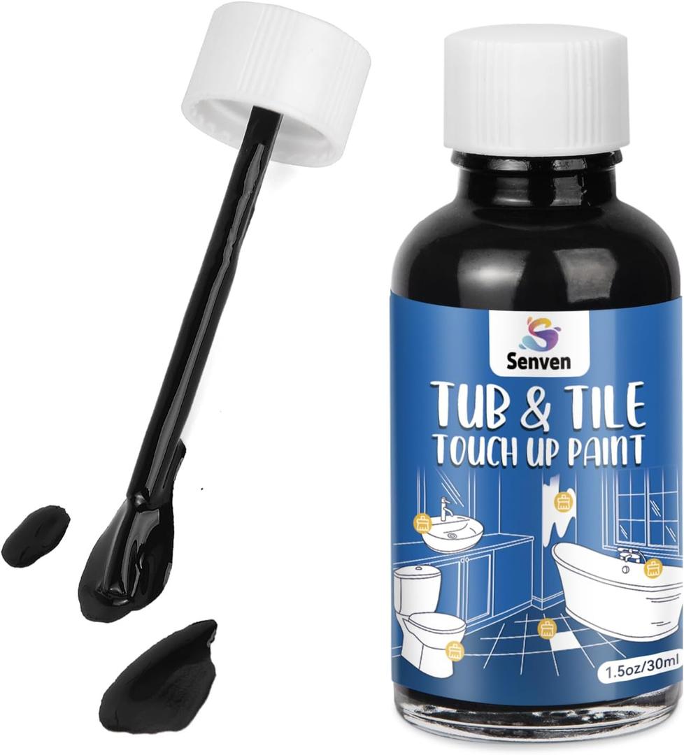 Tub Tile Gloss Black Paint Touch Up Paint Kit for Bathtub Porcelain Repair Scratches Cracks Chips on Porcelain Acrylic Enamel Cast Iron Tiles Sinks Toilets Black (1.5 Fl Oz (Pack of 1))