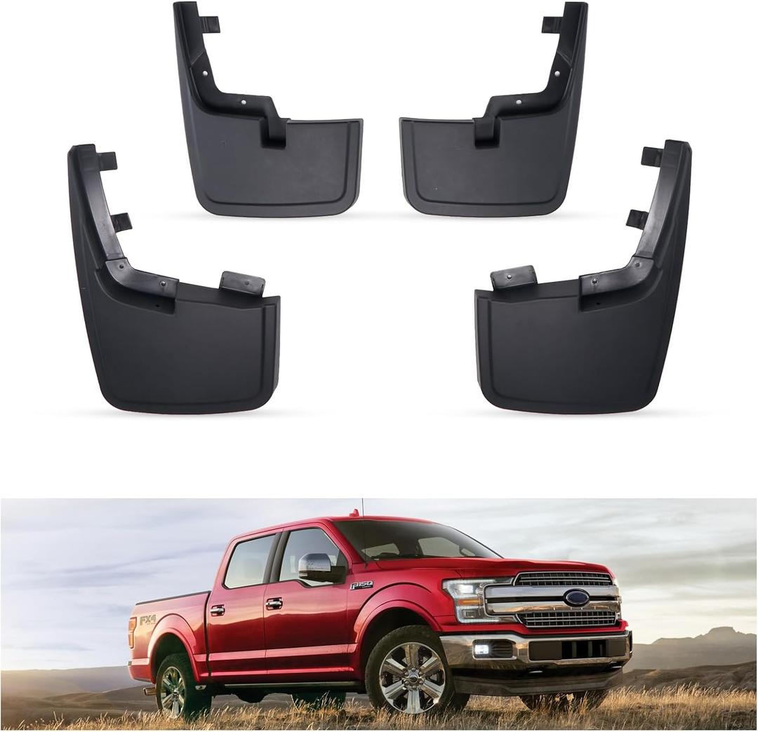 Kiwi Master Mud Flaps for 2015-2020 Ford F-150 (Without OEM Fender Flares), OEM Replacement # FL3Z-16A550-CA, FL3Z-16A550-DA, Heavy Duty Mud Guards, Front & Rear Splash Guards, No Drill, 4 Pcs Set