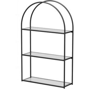Crofy Black Arched Frame Wall Shelf, Decorative 3 Tier Bathroom Wall Shelf with Transparent Tempered Glass Shelves and Robust Storage Capacity, 5.1" D x 18.1" W x 28.9" H