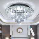 HAIXIANG Modern Glam Crystal Chandelier Bedroom Ceiling Lights Chandelier with Dimmable Bulbs Ceiling Lighting Fixture 12 Inches Silver Light