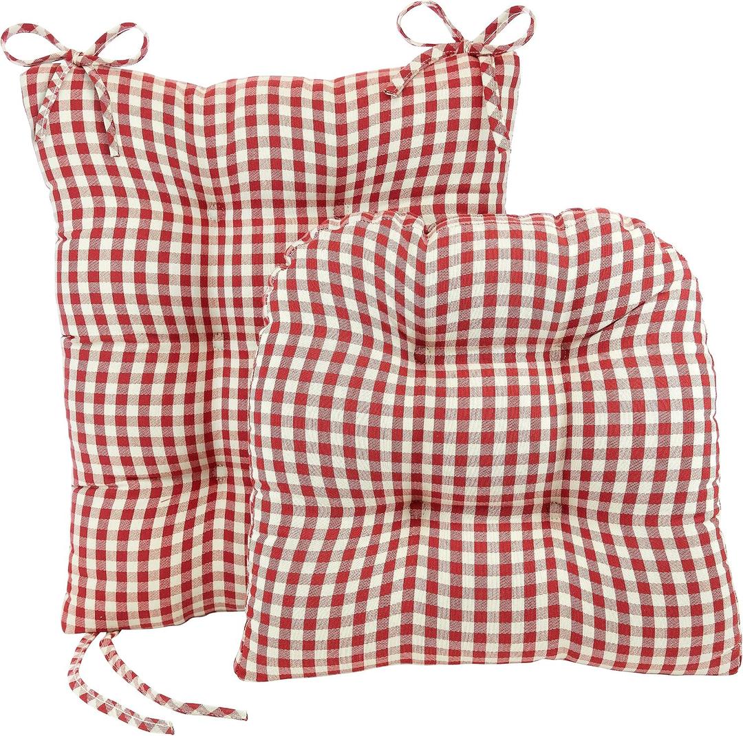 Klear Vu The Gripper Non-Slip Rocking Chair Cushion Set with Thick Padding, Includes Seat Pad & Back Pillow with Ties for Indoor Living Room Rocker, 17x17 Inches, 2 Piece Set, Red