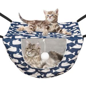 JSPYFITS Cat Cage Hammock with Ball,Double Layer Hanging Adjustable Soft Pet Bed Suit for Kitten Ferret Puppy Rabbit or Small Pet, 2 Level Indoor Bed for All Season(Blue Whale)