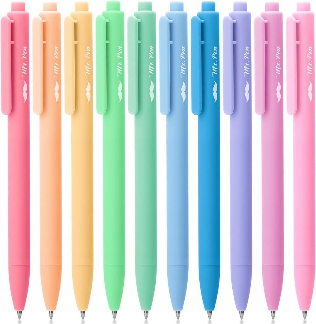 Mr. Pen- Retractable Gel Pens, 10 Pack, Color Ink Gel Pens Fine Point, Pastel Colors, 0.7mm Gel Pens Fine Point, Retractable Pens, Cute Pens, Aesthetic Pens for Journaling Fine Tip Pens