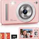 Digital Camera, FHD 1080P Point and Shoot Camera with 32GB SD Card, 2 Batteries, 16X Zoom, Anti Shake, Compact Small Design for Kids Teens Students Girls Boys (Pink)