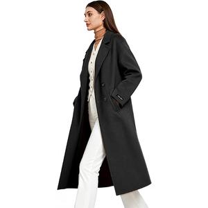Women's Fall Long Wool Pea Coat, Blended Classy Double Breasted Trench Jacket, Winter Dress Overcoat, Lightweight, Size XS, Black