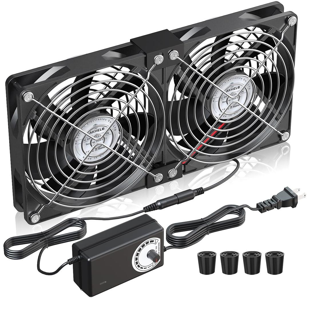 2 x 120mm 240mm Computer Fan with AC Plug 110V/220V to DC 12V Power Supply, Speed Controller 3V-12V Adjustable, for PC Case/Server/Cabinet/Workstation/Small Box Exhaust Cooling