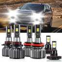 Compatible For GMC Yukon 2015-2019 9005 H11 High/Low Beam 5202 Fog Light Bulbs, 600% Brightness 6500K White with Cooling Fan, Plug and Play, IP68 Waterproof Pack of 6