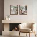 Mediterranean Wall Art Set of 2 with Wooden Frame Olive Tree and Pottery Prints, Neutral Botanical Mediterranean Painting, Framed Picture Wall Decor 16x24 Inch