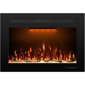 36.6" W Rear Electric Fireplace Inserts with 3 Flame & Top Light Color, Recessed Fireplace Heater with Thermostat, 750/1500W, Crackling Sound, Logs & Crystals, Timer, No Wall Mount