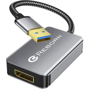 Reborn USB 3.0 to DisplayPort Adapter, 1080P@60Hz USB 3.0 Male to DisplayPort Female Multi-Display Cable Converter Suitable for MAC OS, Windows 7/8/10/11