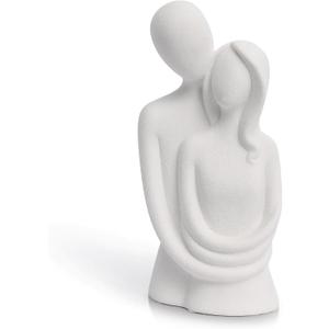 Hugging Couple Statue Home Decor, Modern Romantic Love Ceramic Sculpture Figurine Gifts for Anniversary Valentine's Day for Office Living Room Bedroom Desktop Decor (White)