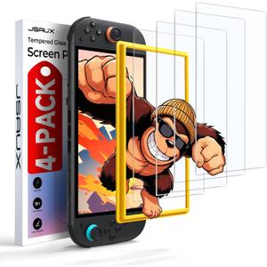 5 x JSAUX 4-Pack Tempered Glass Screen Protector for Nintendo Switch 2 (2025), Easy to Install with Guiding Frame Ultra HD Glass Protector 9H Hardness Scratch Resistant Accessories for Switch2