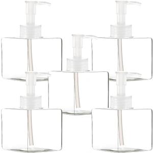 Youngever 5 Pack Clear Plastic Square Pump Bottles, Refillable Plastic Pump Bottles for Dispensing Lotions, Shampoos (8 Ounce Clear)