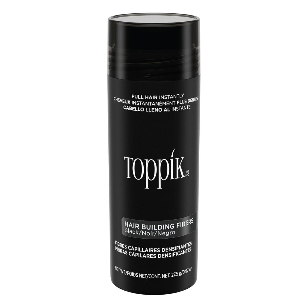 Toppik Hair Building Fibers, Black, 27.5g Fill In Fine or Thinning Hair, Instantly Thicker, Fuller Looking, 9 Shades for Men & Women, Keratin Protein Formula