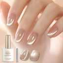 Born Pretty Glassy Nude Cat Magnetic Eye Gel Nail Polish,Glitter Nude Light Brown Jelly Translucent Magnetic Gel Polish,Soak Off U V LED Gels Nail Art Design Salon DIY Home 15ML