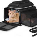 Petskd Top and Side Expandable Pet Carrier 17x12x8.5 Inches JetBlue Frontier Spirit Airline Approved, SoftSided Carrier for Small Cats and Dogs with Locking Safety Zipper and AntiScratch Mesh (Black)