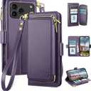 DJBEAR for iPhone 17 Pro Max 6.9" Wallet Case for Men & Women, All-in-One Flip Folio Cover with 9 Card Slots, Zipper Pocket, Detachable Wrist Strap, Full Body Protection for Apple 17ProMax Dark Purple
