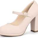 IDIFU IN4 Mary Jane Shoes Closed Toe Heels Platform High Chunky Block Heels Women's Pumps Comfortable Dress Shoes for Women Wedding Bridal Work Fashion Round Toe Pumps Shoes, Size 6.5