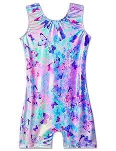 Domusgo Kids Girls Gymnastics Leotard Size 5-6 Years Old Tumble Bodysuits Violet Blue Butterfly Practice Bodysuits