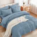 Andency Grayish Blue Full Size Comforter Set with Sheets - 7 Pieces Bed in a Bag Boho Tufted Fluffy Bedding Sets Soft Lightweight Full Bed Set with Comforter, Sheets, Pillowcases & Shams