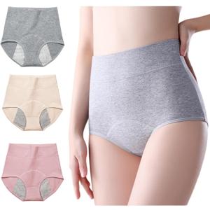 3 Pack Women's Incontinence Underwear Washable, Double Elastic High Waist Adult Incontinence Protective Briefs, Reusable for Light Bladder Leakage(M-Waist: 22.8''~37.0'') (Dark Grey/Pink/Beige)