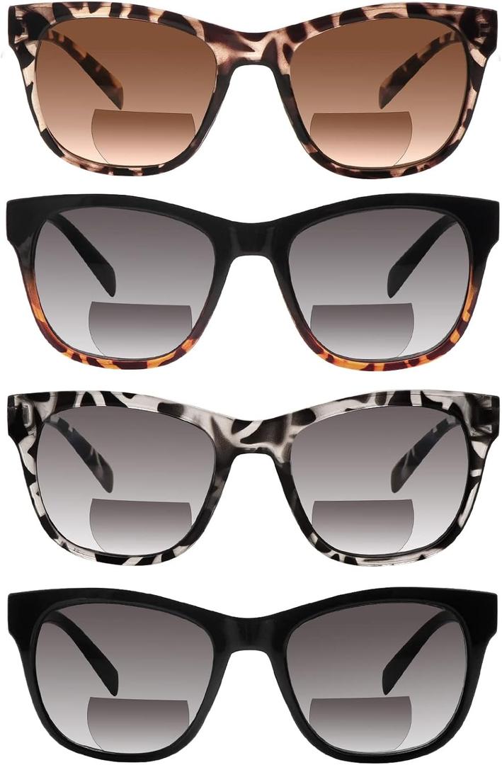 4 Pack Bifocal Reading Sunglasses for Women Men,UV400 Sun Readers Glasses (Multicolor)