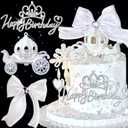 JeVenis Luxury Princess Castle Cake Topper Carriage Wagon Cake Decoration for Girls Kids Happy Birthday Party Decorations Princess Baby Shower Supplies