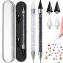 Tatuo 2 Pcs Nail Rhinestone Picker Tool Dual Ended Wax Pen Gem Picker Tool Dotting Pen for Nail Art DIY Rhinestones Dotting Gems Stones Crystals and Charms(Black, White)