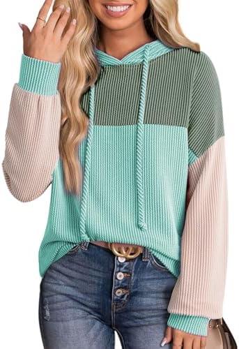 Half Hidden Women Color Block Oversized Hoodies Sweatshirt Casual Long Sleeve Hoodies Drawstring Sweatshirt Pullover, 2XL