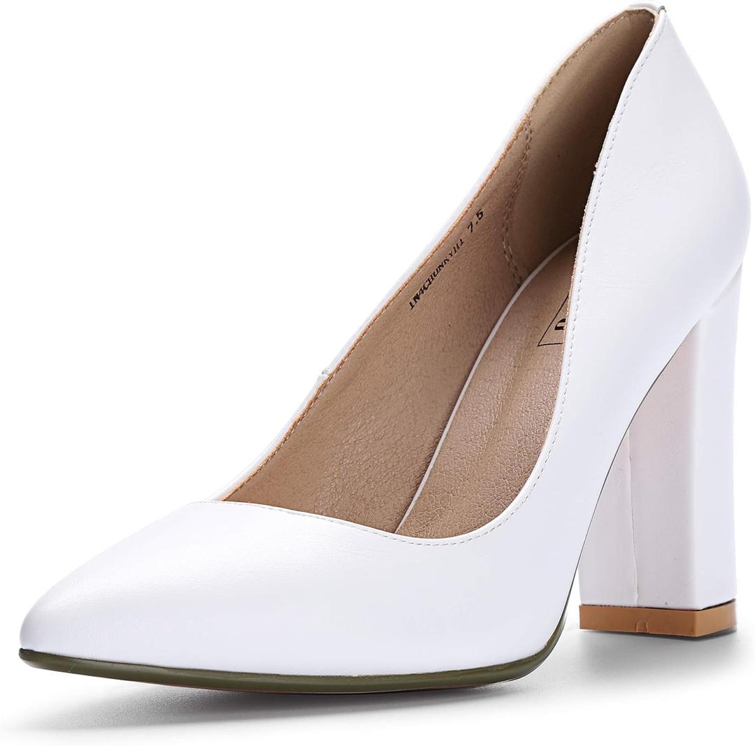 IDIFU Women's IN4 Chunky-HI Block High Heels Closed Pointed Toe Pumps Dress Office Shoes for Women (7)