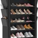 Tall Shoe Rack with Cover - 9 Tiers Shoe Organizer Large Capacity Storage with 8 Side Pockets 30-45 Pairs and Boots Vertical Shoe Cabinet for Closets, Garage, Entryway, Dorm, Bedroom