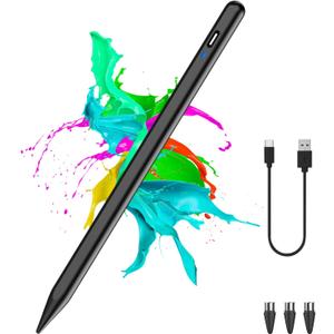 Stylus Pen for Android Tablet, Pom Tip Tablet Pencil for iOS/Android,Rechargeable Active Stylus Pen for iPhone/Samsung/XiaoMi/Huawei/Vivo/Lenovo and Other Android Smartphones and Tablets-Black