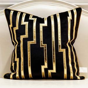 Avigers 20 x 20 Inches Black Gold Leather Striped Cushion Cases Luxury European Throw Pillow Covers Decorative Pillows for Couch Living Room Bedroom Car 50 x 50cm