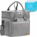 Lunch Bag-Double Deck Insulated Lunch Box for Men Women, Soft Leakproof Thickened Cooler Bag for Work , Picnic, Outdoor, Camping, Travel with 2 Ice Packs (Gray15L)