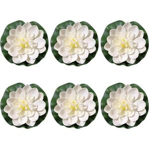 6 Pcs White Artificial Lotus Flowers Large Floating Lotus Faux Water Lily Flowers Fish Pond Artificial Plants with Artificial Lily Pads, Artificial Plants