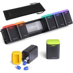 Weekly Pill Organizer Magnetic, Removable Pill Box 7 Day 1 Time a Day, Large Travel Pill Case, Week Once Daily Medication Dispenser, Medicine Container Holder for Supplement, Vitamin, Black