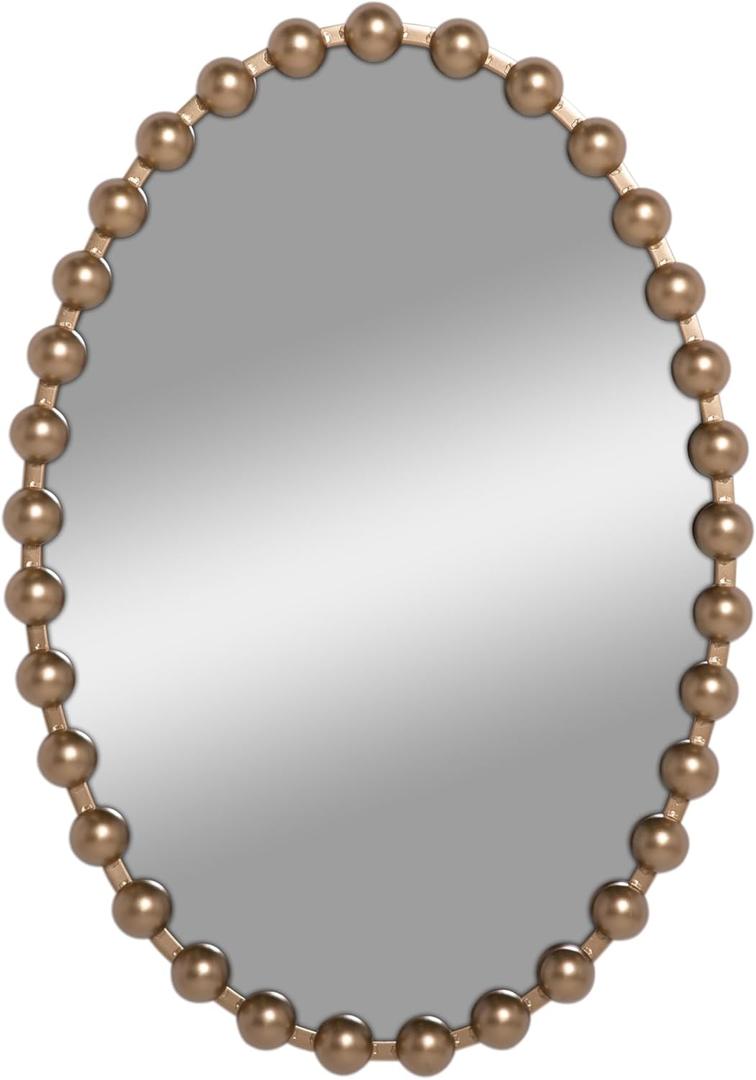 Oval Wall Mirror 28"x20" ,Oval Mirror with Golden Spherical Decorations adorning the Metal Frame, Decorative Golden Oval Mirror for Bathroom Bedroom Living Room Entryway, Vertical/ Horizontal Hanging