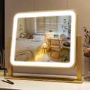FENNIO Vanity Mirror with Lights 14x12 Inch - Makeup Mirror with Lights Tabletop, 3-Color Dimmable Lighted Mirror, Touch Control Desktop Mirror for Women (Gold)