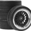 ShareGoo RC 1/10 On Road Tires & Wheel 12mm Hex Plastics Rims Compatible with Tamiya TT01 TT02 Kyosho Sakura D3 Traxxas 4Tec 2.0 1/10 RC On Road Racing & Touring Car (OD 66mm)