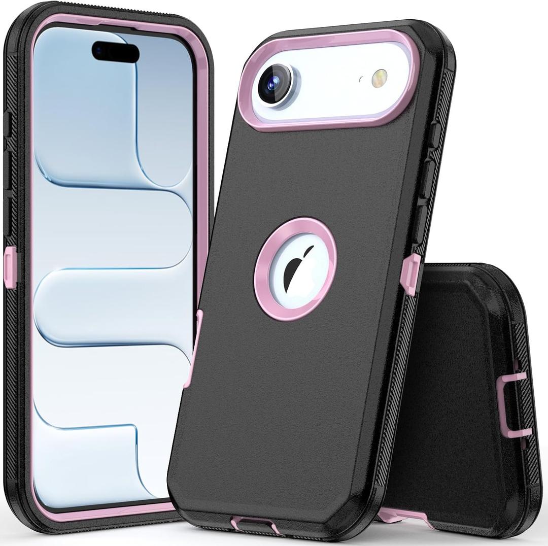 COOYA for iPhone Air Case Full Body Drop Protection, 6.5-inch Black+Pink | Rugged Case Shockproof 2-Layer, Dustproof Heavy Duty Hybrid Non-Slip Rubber Phone Cover Front Bumper Hard Shell for Women Men