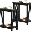 ChooChoo Farmhouse End Table Set of 2, Rustic Vintage Narrow End Side Table with Storage Shelf for Small Spaces, Nightstand Sofa Table for Living Room, Bedroom Black