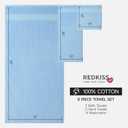 REDKISS 8 Piece Blue Towels Set - 100% Cotton Towels Set with 2 Large Bath Towels, 2 Hand, 4 Washcloths, 600 GSM Highly Absorbent Bath Towel Sets, Blue Quick Dry Shower Towel for Family Dorm Gym