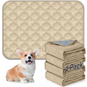 Washable Pee Pads for Dogs - 4 Pack Reusable Pee Pads，Waterproof Puppy Pads，Pet Training Pads，Super Absorbent with Dog Paw Shape Non-Slip Backing (Cream, 18" X 24" - 4 Pack)
